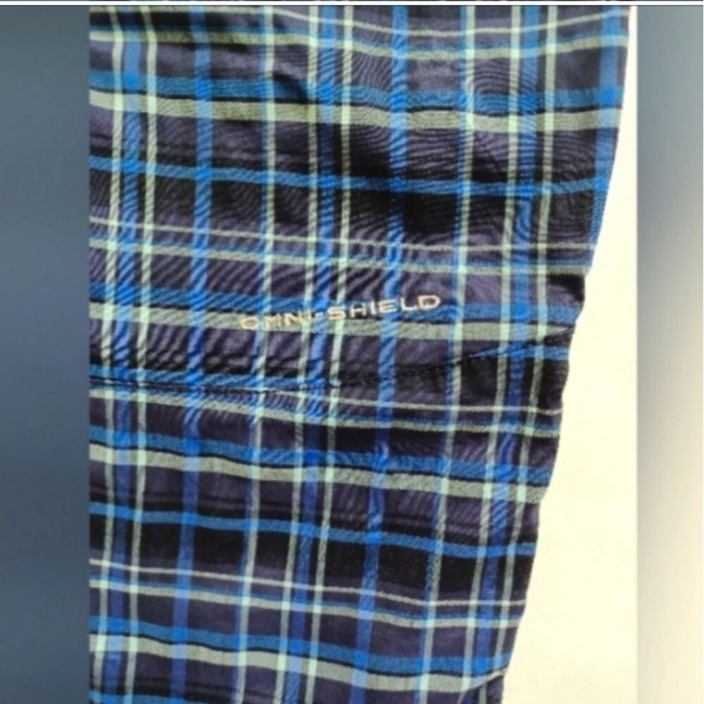 Columbia Plaid Capri Shorts Blue Turquoise Gray with Zippered Pockets - Picture 11 of 13